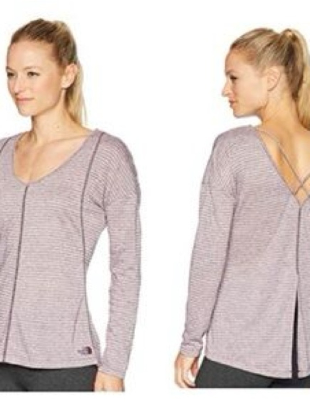 North Face Light Mauve Striped Long-Sleeve Women's Top with Back Detail